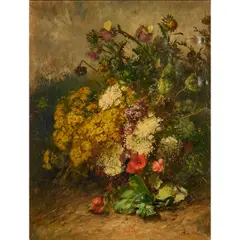 Anna Peters, Wild Flowers with Butterflies, oil on canvas, [approximate dimensions - canvas: 34" H x 26" W]