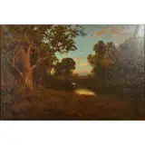 William Keith, Landscape with Cows and Pond, oil on canvas, [approximate dimensions - canvas: 20" H x 30" W]