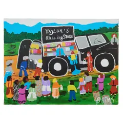 Bernice Johnson Sims, Taylor's Rolling Store, oil on canvas, [approximate dimensions - canvas: 18" H x 24" W]