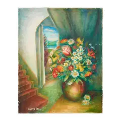 Moses van Uyttenbroeck, Kisling (French/Polish, 1891-1953), Floral in Room With View, 1940, oil on canvas, [approximate dimensions - canvas: 30" H x 24" W]
