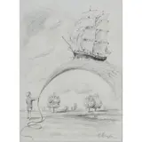 Rafał Olbiński, Farewell to Peter Pan, graphite on paper, [approximate dimensions -