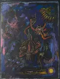 André Masson, - ''Composition on Black Bottom''-, lithograph in color