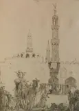 Marius Bauer, - ''A Mosque, Cairo''-, etching on Japan, initialed and