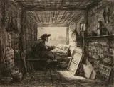 Charles-François Daubigny, - ''Le Bateau- Atelier'' (Delteil 111)''-, etching, 1861, paper toning, otherwise good condition