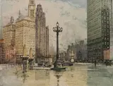 Luigi Kasimir, - ''Wacker Drive, Chicago'' (Kasimir 504)-, etching, soft ground and aquatint in color