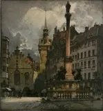 Luigi Kasimir, - ''Marienplaz, Munich''-, etching and aquatint in color