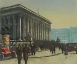 Georges Pierre Guinegault, - ''Paris, La Bourse'' (Stock Exchange)-, aquatint in color, c. 1930