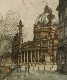 Tanna Kasimir-Hoernes, - ''Karlskirche, Vienna'' (Kasimir-Hoernes 105)-, etching, soft-ground and aquatint in color