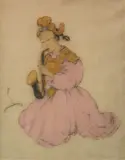 Elyse Ashe Lord, - Girl Playing Instrument-, drypoint in color, ca. 1920