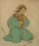 Elyse Ashe Lord, - Girl Plaing Oboe-, drypoint in color, ca. 1920, bears signature and