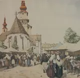 Tavik F Simon, - ''Market in Zvolen, Slovakia'' (Novak 421)- soft-ground and
