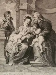 - ''Holy Family with St. John and Ste. Elizabeth'' (after Peter Paul Rubens)- by Hans Witdoeck, engraving, Hollstein 25; Thieme-Becker, Vol. 36, 1947, p. 115, folding crease an, offered Feb 2019