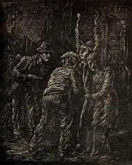 - ''The Hold-Up''- by Albert Abramovitz, woodcut, offered Feb 2019