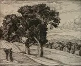 Luigi Lucioni, - ''Trees and Mountains'' (Embury 55)-, etching, 1936