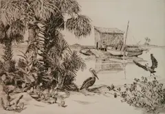 - ''On Pelican Key, Fla''- by Walter R. Locke, etching, 1971, offered Feb 2019