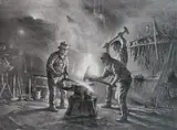 John Noble, - ''Blacksmith and Sons - The Marin Family'' (Urban 53)-, lithograph, 1964