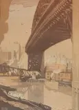 Rudolph Ruzicka, - ''The High Level Bridge, Cleveland'' (A landmark, before the building of the Terminal Tower)- wood, engraving, 1926