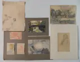 Paul Travis, - Figure drawings and Landscapes- 2, graphite, 3 watercolors and a set of 3 red pencil and watercolor on paper, 3