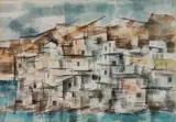 - Coastal Town- by Riva Helfond, watercolor on paper, offered Feb 2019