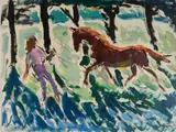 - Woman with Horse in the Woods- by Joseph B. O'Sickey, oil on paper, offered Feb 2019
