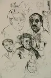 Lovis Corinth, - ''Verscheidene Kopfe und Selbstbilnis'' (Schwarz 220)-, drypoint, 1915