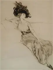 Drian, - Lady on a Chair-, drypoint, ca. 1920 in pencil, handling creases
