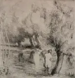 Alfredo Müller, - ''Bagneuses Sous les Saules'' (Quesasda 19)-, etching and drypoint, 1901