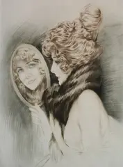 Maurice Millière, - Looking in the Hard Mirror-, aquatint in color, c. 1920