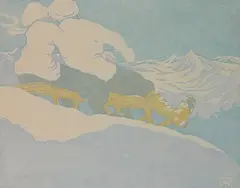 Hans Neumann, - ''Sledding''-, woodcut in color, 1906