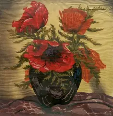 Hugo Noske, - Vase with Orange and Red Flowers-, woodcut in color, ca. 1930