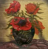 Hugo Noske, - Vase with Orange and Red Flowers-, woodcut in color, ca. 1930