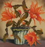 Hugo Noske, - Vase with Orange Flowers-, woodcut in color, c. 1930