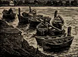 Albert Abramovitz, - ''Boats at Rest, NY''-, woodcut, 1932