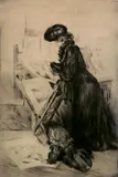 Manuel Robbe, - ''La Mere and L'Enfant'' (Chase 58)-, drypoint, ca. 1905, early proof before additional shading and aquatint, there was an