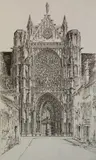 John Taylor Arms, - ''Gothic Glory, Sens Cathedral'' (Fletcher 218 ii/II)-, etching on old blue laid paper, 1929