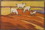 Jessie Jo Eckford, - ''Goats''-, woodcut in color