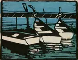Jessie Jo Eckford, - ''Crabbing Boats''-, woodcut in color, 1931