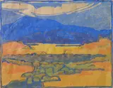 Jessie Jo Eckford, - ''Jeff Davis County''-, woodcut in color, 1930