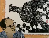Paul B. Arnold, - ''Munakata's Hawk''-, woodcut in color