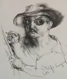 Philip Evergood, - Self-Portrait with Hat-, lithograph, 1961