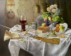 F. Muller, - Still-Life with Rifle and Cards-, oil on canvas