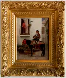 Jules Worms, - Woman Being Serenaded-, oil on canvas