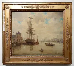 Amélie Burdin, - Harbor Scene-, oil on canvas
