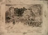 Félix Buhot, - ''La Place Des Martyrs et La Taverne Du Bagne'' (Bourcard and Goodfriend 163)-, etching and aquatint, 1885