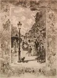 Félix Buhot, - ''La Fete National au Boulevard Clichy'' (Bourcard and Goodfriend 127 vii/VIII)-, etching, drypoint and roulette, 1878