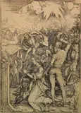 - ''The Martyrdom of Saint Catherine of Alexandria''- by Albrecht Durer, woodcut, 1498, as is condition. 15 7/16 x 11 5/16'', offered Oct 2018