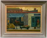 Clyde Singer, - ''Temporary Bus Station''-, oil on canvas, 1948