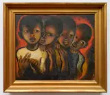 Gerard Sekoto, - Four Boys-, oil on canvas