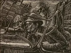 - ''Accident''- wood by Albert Abramovitz, engraving, offered Oct 2018