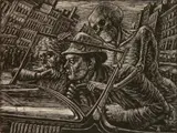 Albert Abramovitz, - ''Accident''- wood, engraving